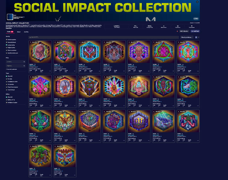 Introducing the Social Impact Collection NFT - a powerful tool for positive change. With each unique NFT sold, a portion of the proceeds will go directly to charities supported by BeeTogether. Join the movement towards social impact and make a difference w